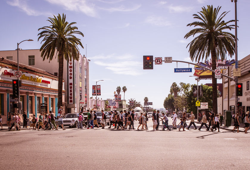 Pedestrians on a Busy Street