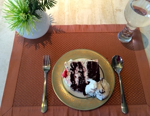 Eating dessert with a fork and spoon